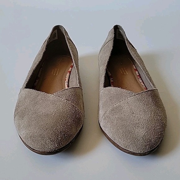 Toms Julie Suede Closed Point Toe Ballet Flats Beige 9W Classic Neutral Preppy - Picture 6 of 13